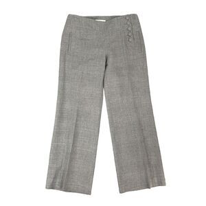 Cabi Crosshatch Unlined Trousers Womens 6 Grey Wide Leg Button Design Pockets